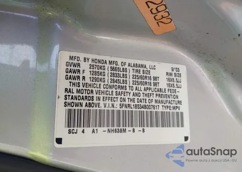 2004 Honda Odyssey Lx из США, поврежденный, VIN 5FNRL18534B007617